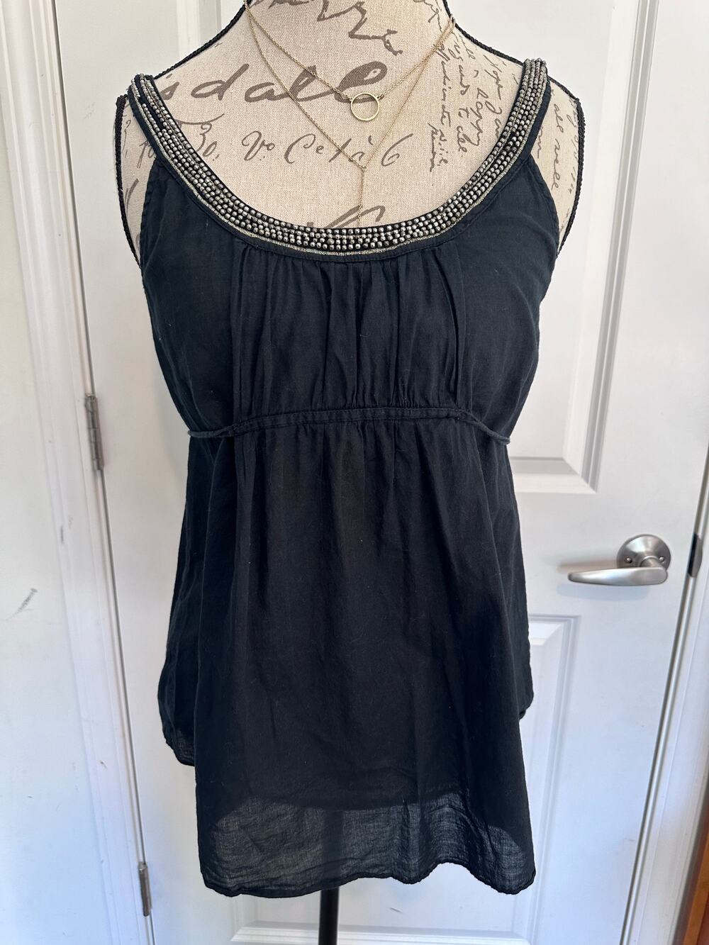Free People Women’s sz M Black Beaded Toe Tank Top Backless 100% cotton